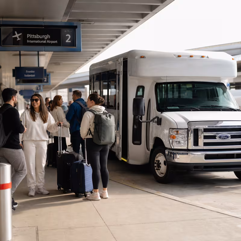 Black Mercedes Sprinter van staged for an Pittsburgh Airport Transportation group