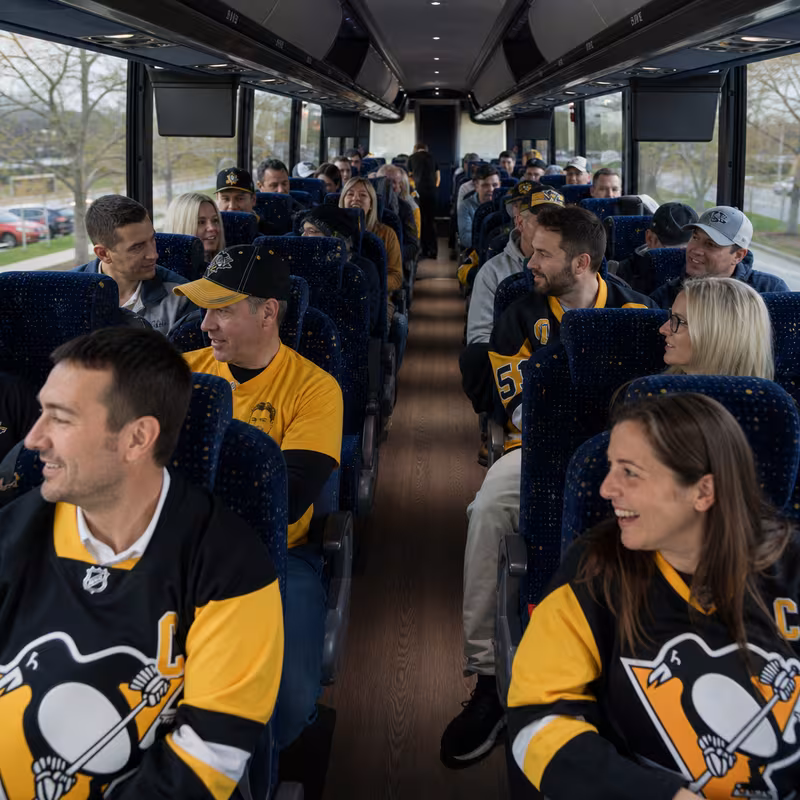 Passenger seating aboard a Pittsburgh party bus rental