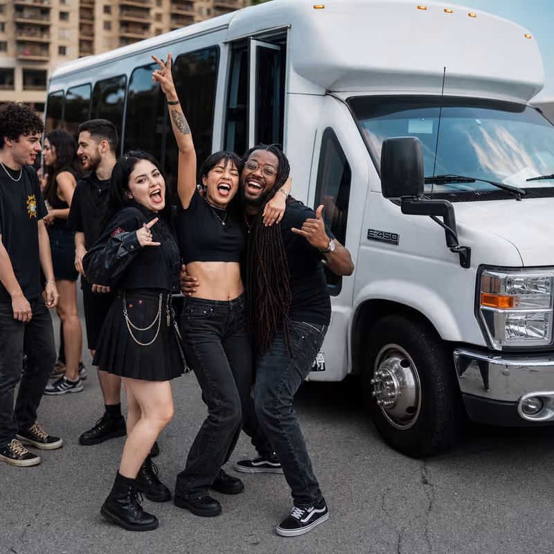 Black Mercedes Sprinter van staged for an Pittsburgh Concert Transportation group