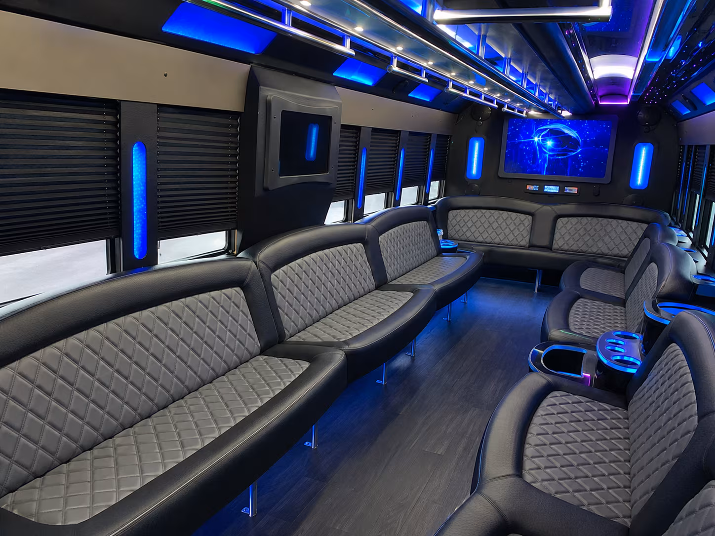 Interior of a party bus rental serving Pittsburgh