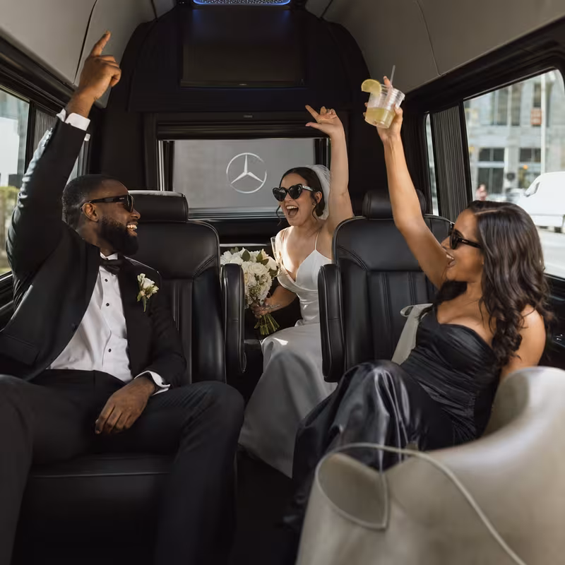 Black Mercedes Sprinter van staged for an Pittsburgh Wedding Transportation group